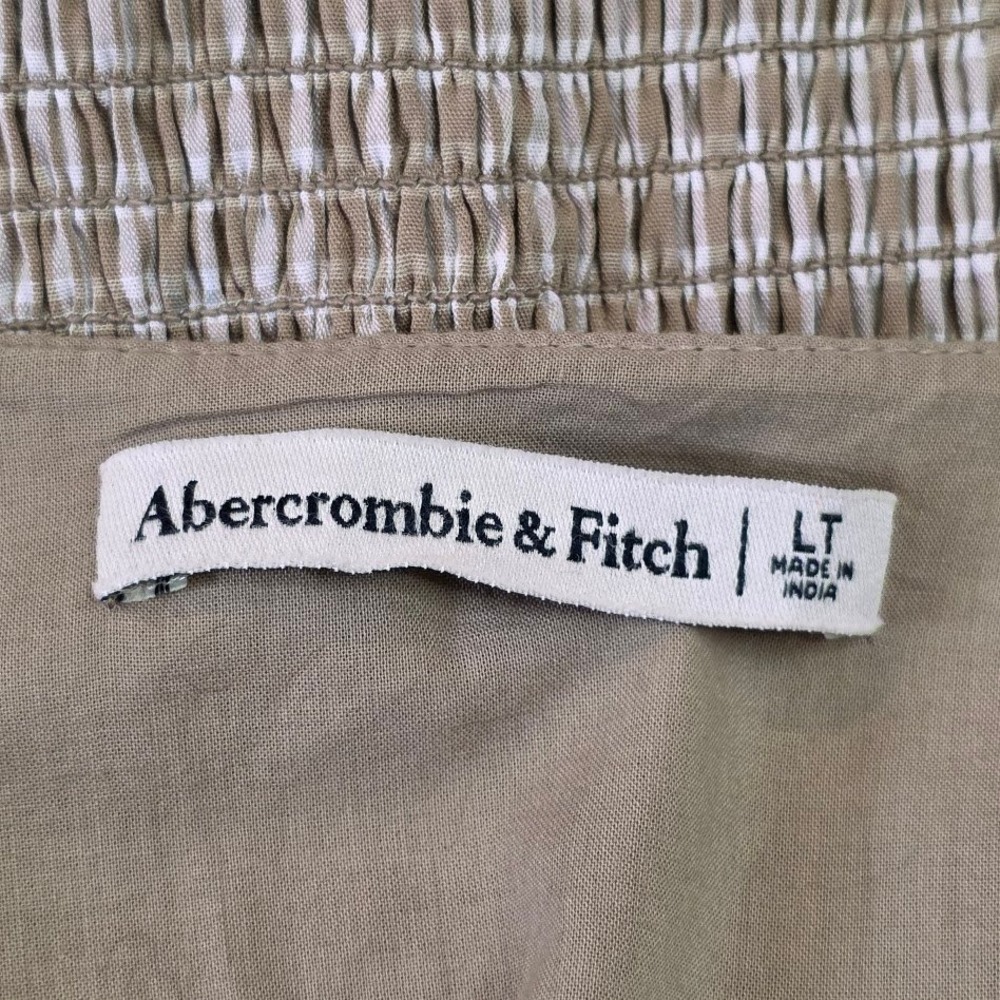 Abercrombie & Fitch L Tall Twist Bodice Maxi Dress Tan Plaid Smocked Back V-Neck - Picture 6 of 10